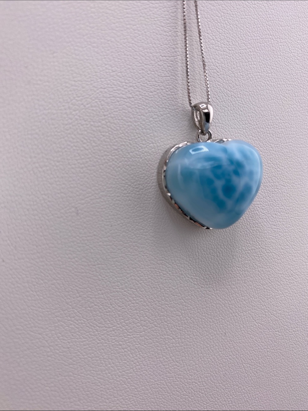 High Quality AAA Natural Larimar Heart Silver Pendant Necklace - Picture 2 of 13